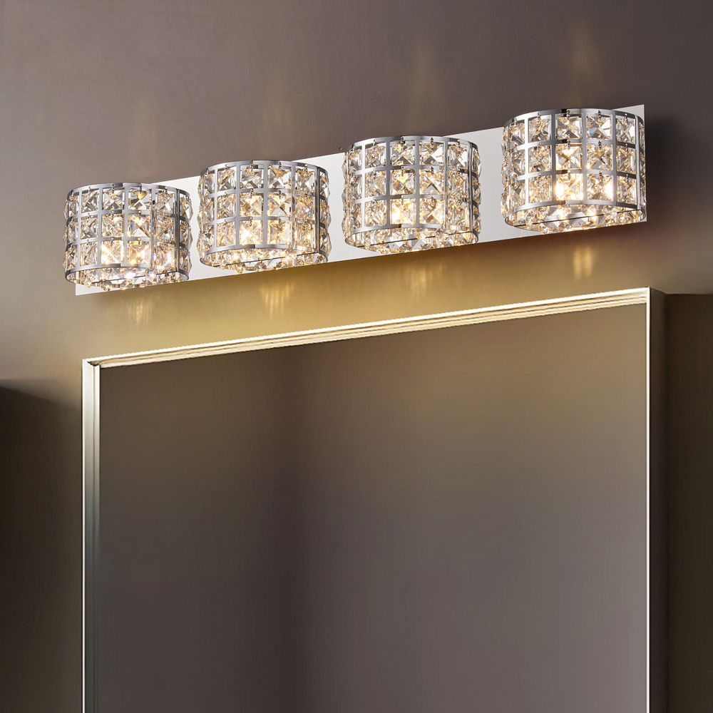 Image of Modern Clear Crystals 4-Light Bath Vanity Wall Light in Polished Chrome