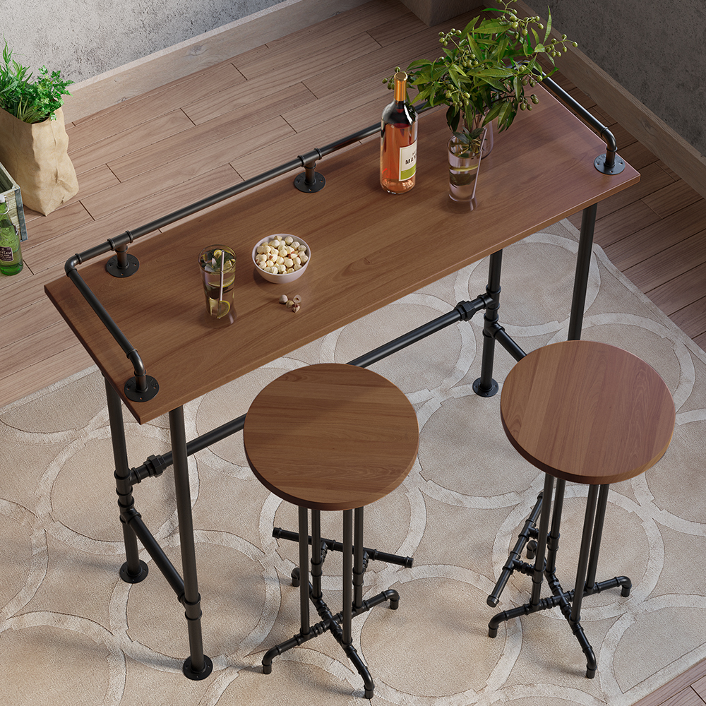 Image of 59.1" Industrial Retro Natural Wooden Bar Height Table with Footrest