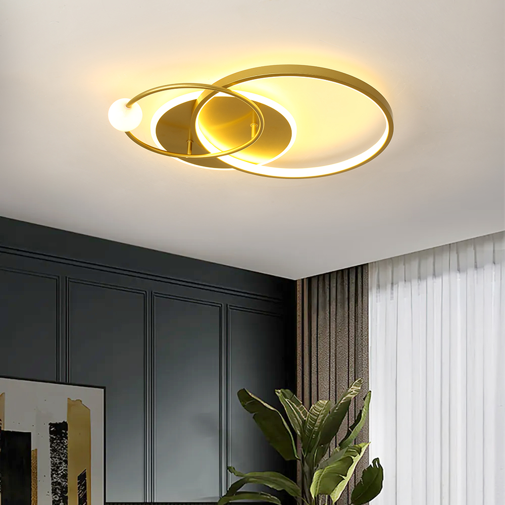 Image of Gold LED Flush Mount Light Multi-Circle Ceiling Light with Globe