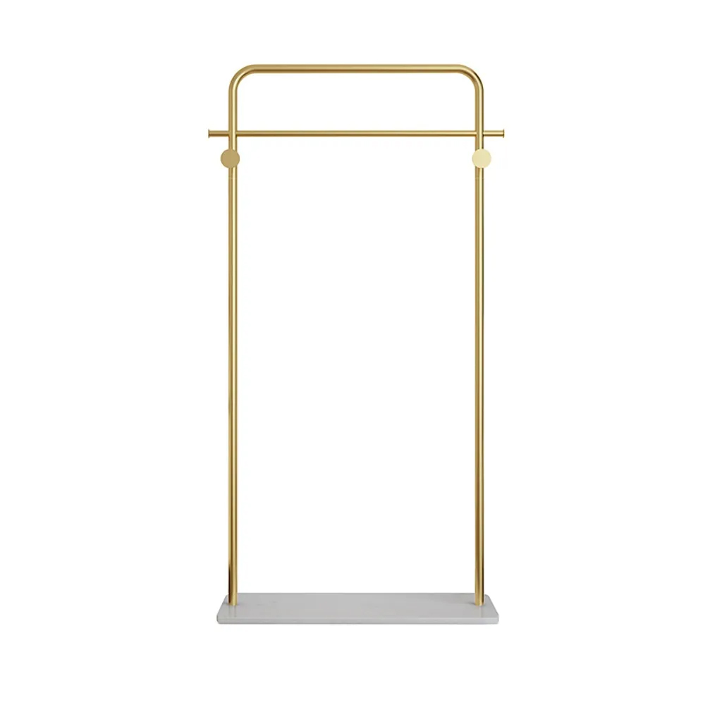 Metal Clothing Rack Freestanding Cloth Rail Rack with Hooks & Marble Base in Gold
