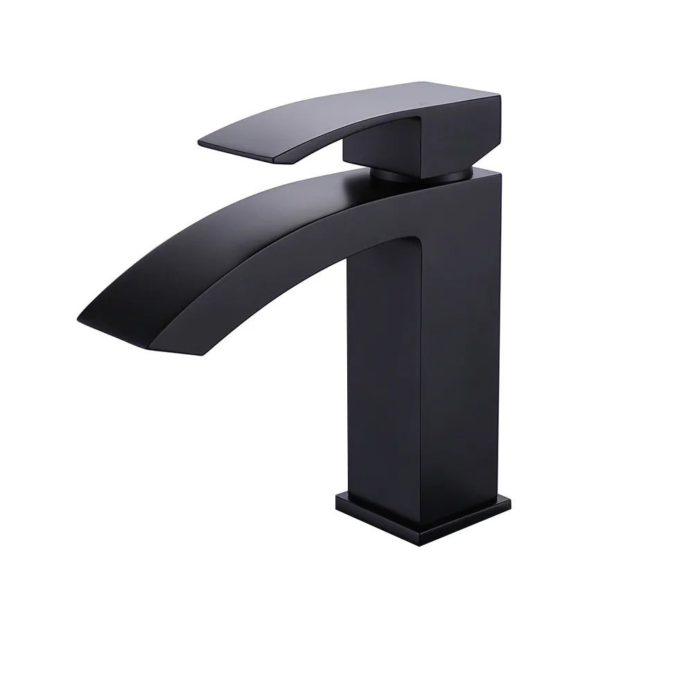 Black Monobloc Bathroom Basin Tap Brass Deck Mounted Contemporary Style