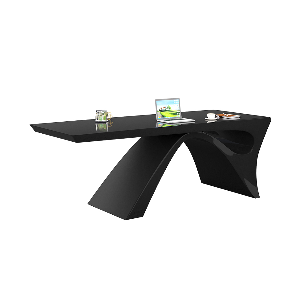 63" Modern Black Computer Desk Rectangular Office Desk with Abstract Base