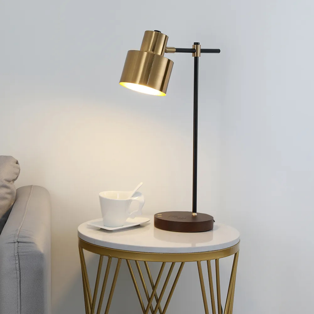 Image of Modern Table Lamp with Wireless Charger USB 1-Light Desktop Touch Lamp in Black & Gold