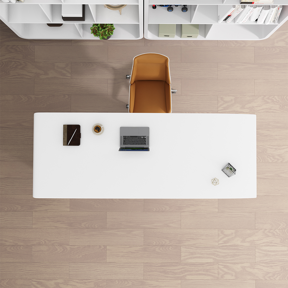 55" Modern White Computer Desk Rectangular Office Desk with Pedestal Base
