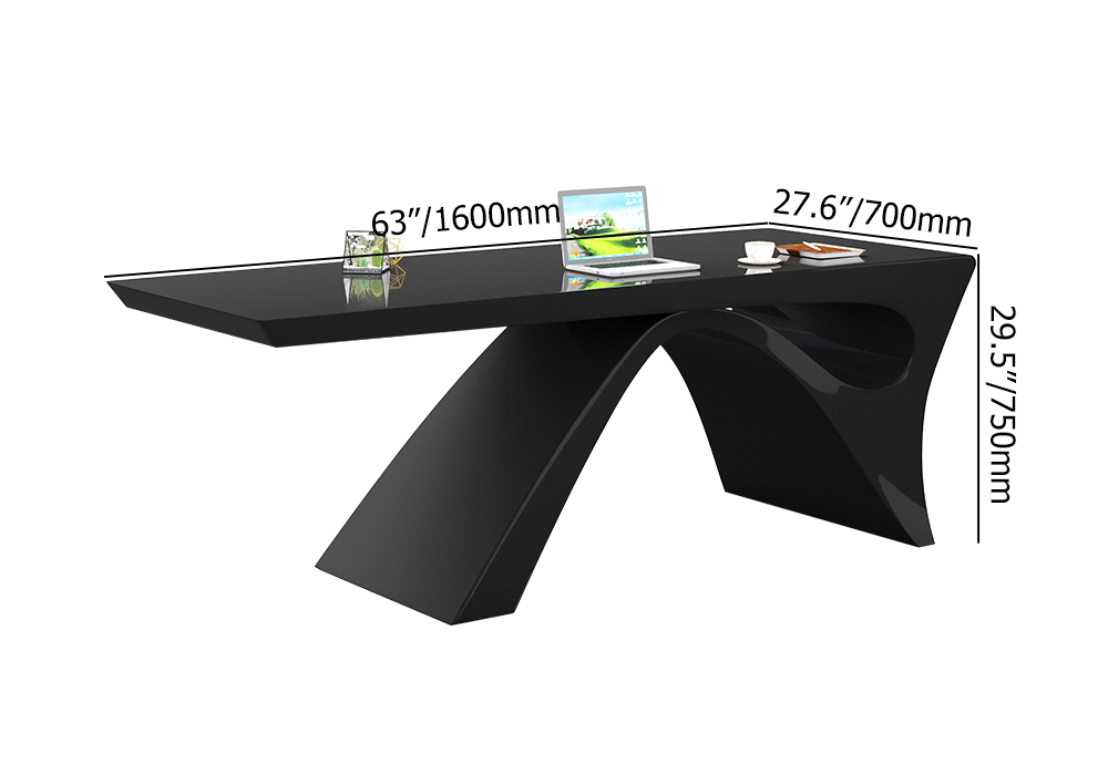 63" Modern Black Computer Desk Rectangular Office Desk with Abstract Base