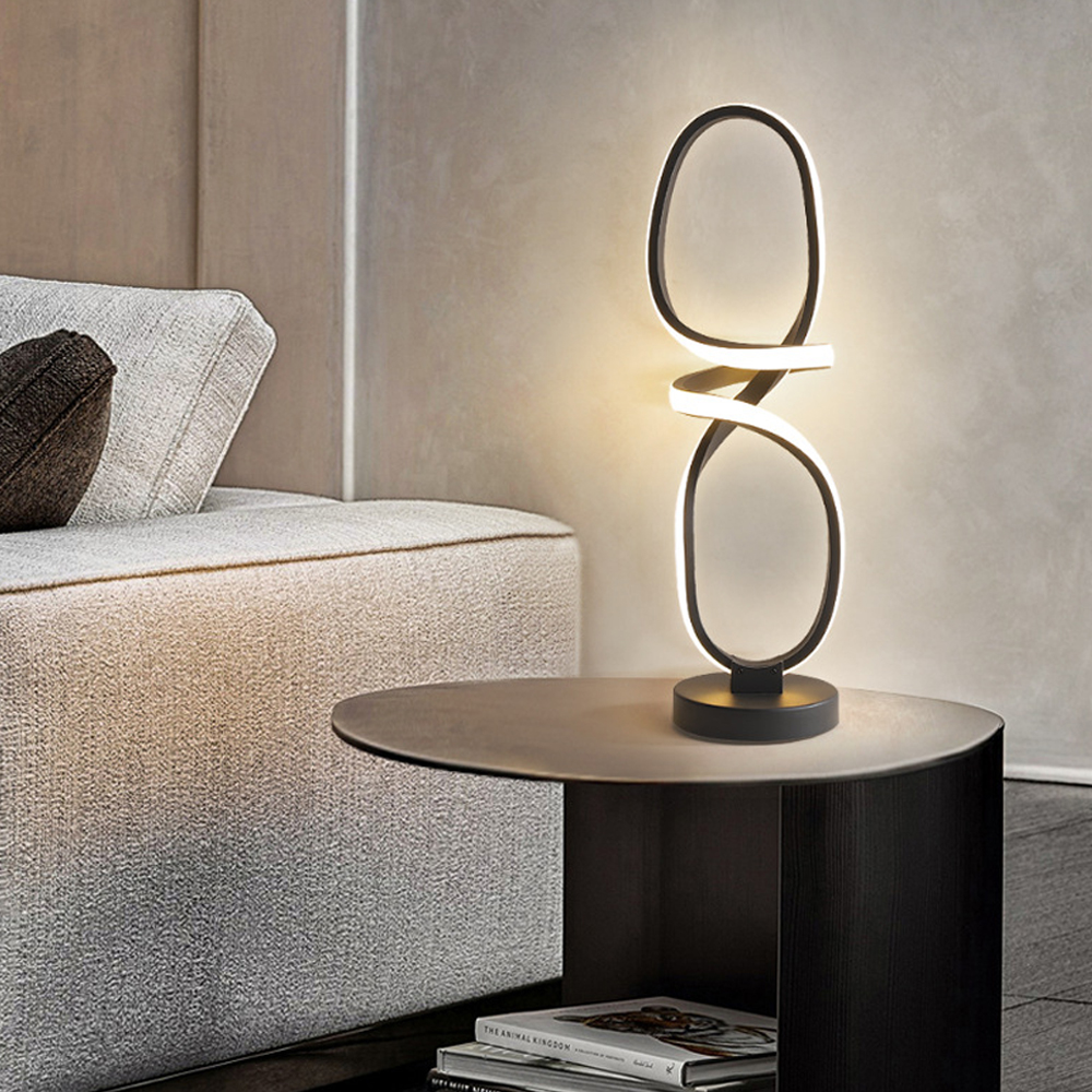 Image of Modern LED Table Lamp in Black Geometric Beside Table Lamp