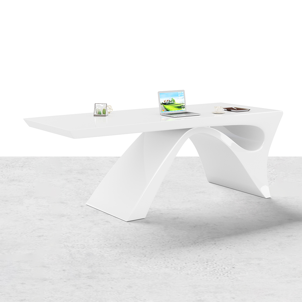 63" Modern White Computer Desk Rectangular Office Desk with Pedestal Base
