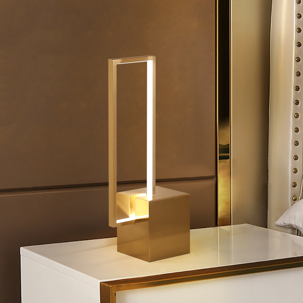 Image of Modern Geometric Table lamp Gold Dimmable Desk lamp with Square Base