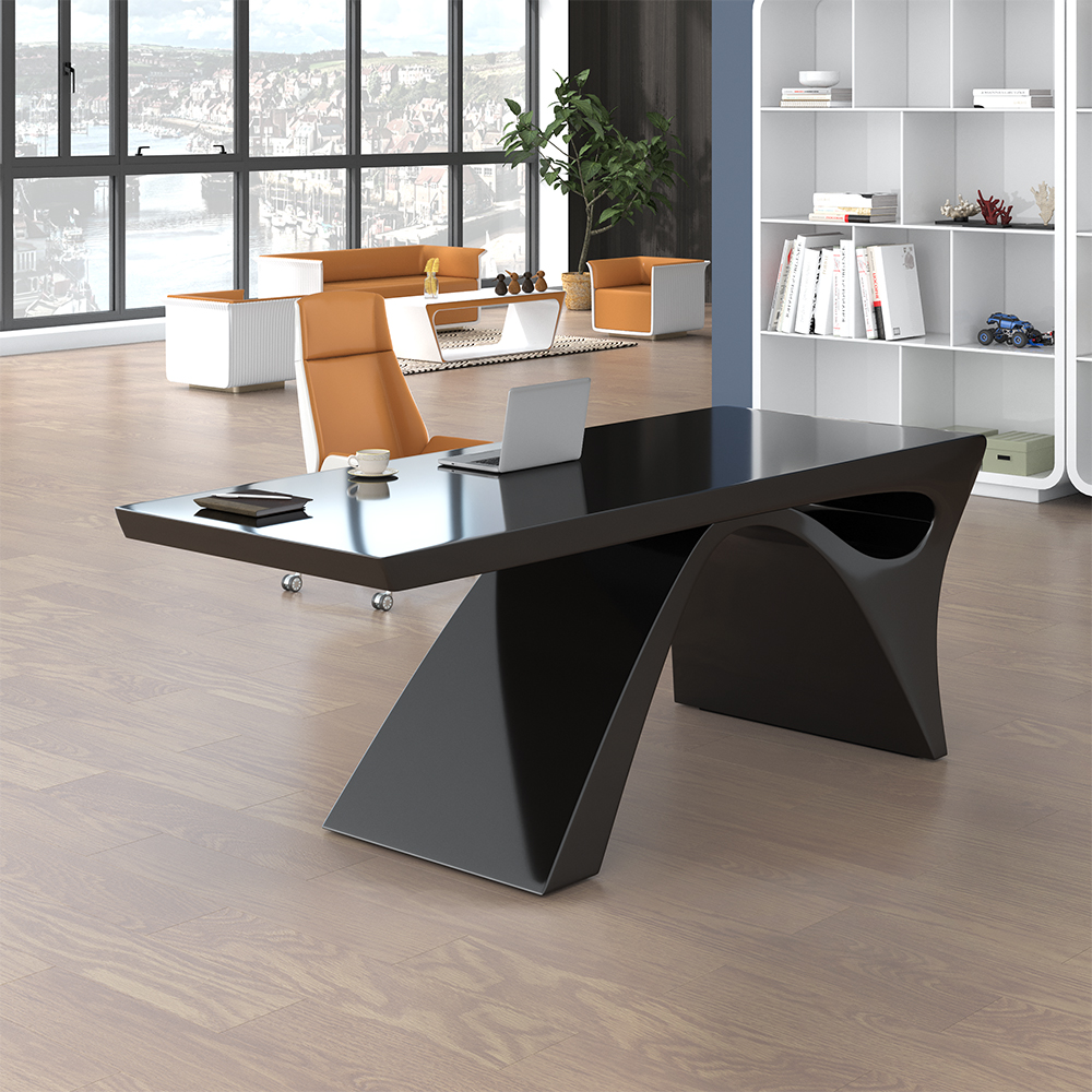 Image of 63" Modern Black Computer Desk Rectangular Office Desk with Abstract Base