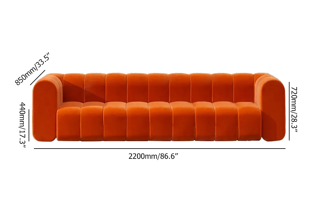 2200mm Modern Velvet Upholstered Sofa 3-Seater Sofa Luxury Sofa Solid Wood Frame
