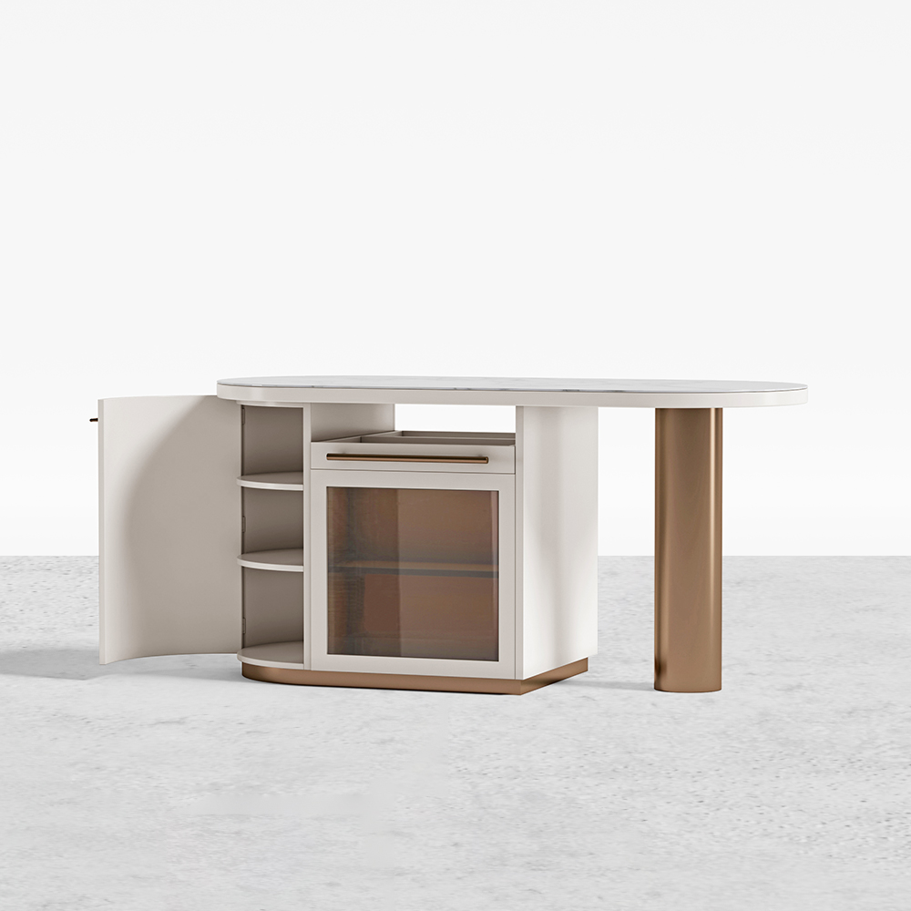 72" White Kitchen Island Modern Faux Marble Large Kitchen Cabinet with Storage