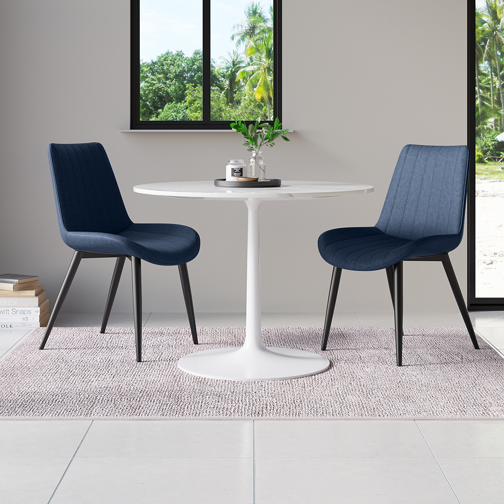 Modern Blue Dining Room Chairs PU Leather Upholstered (Set of 2