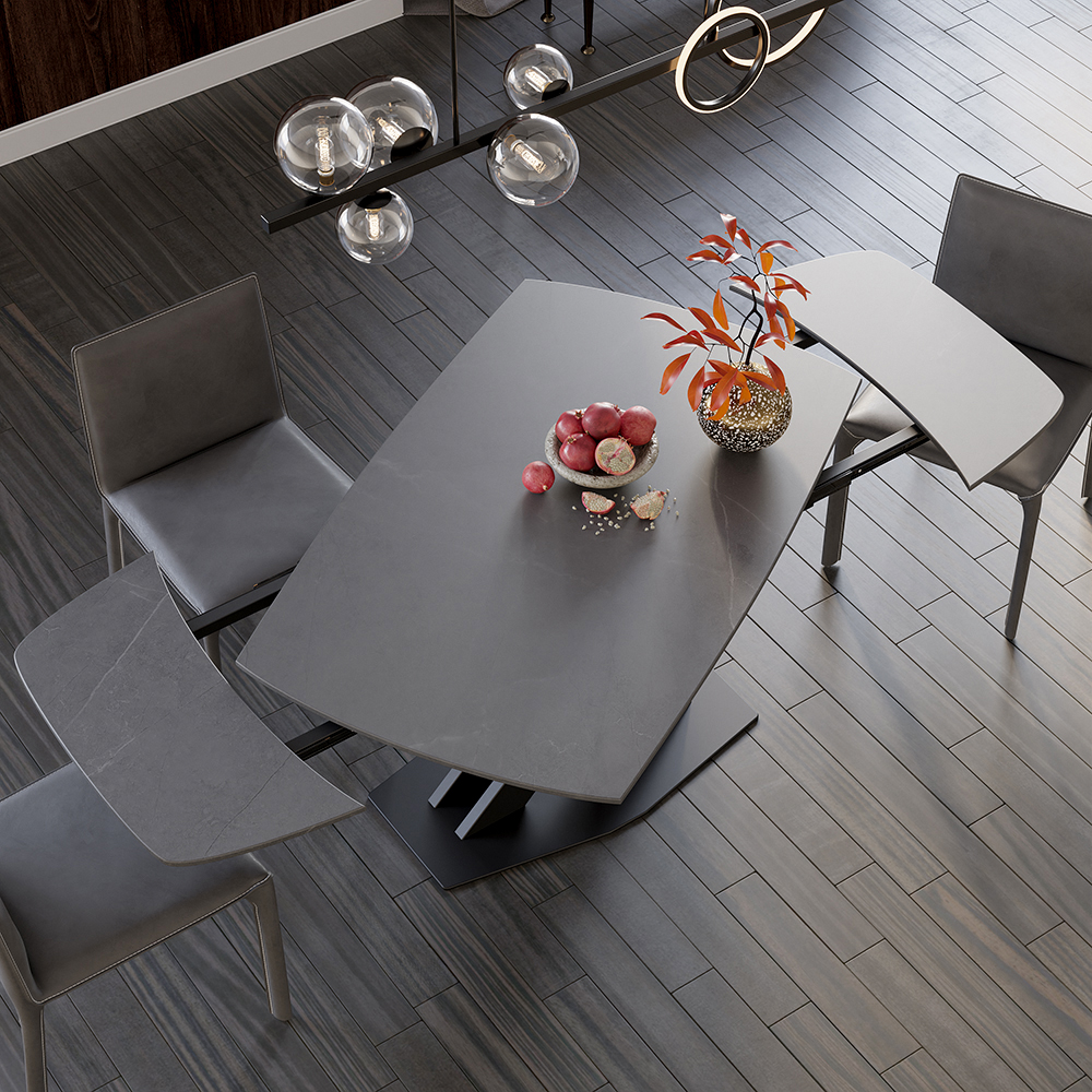 71" Modern Expandable Gray Faux Marble Dining Table with Leaf XBase 4