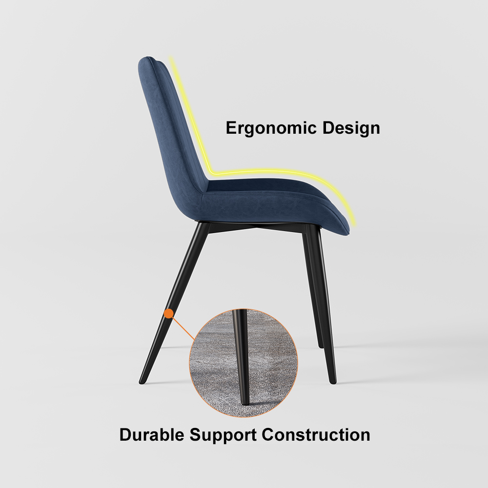 Modern Blue Dining Room Chairs PU Leather Upholstered (Set of 2