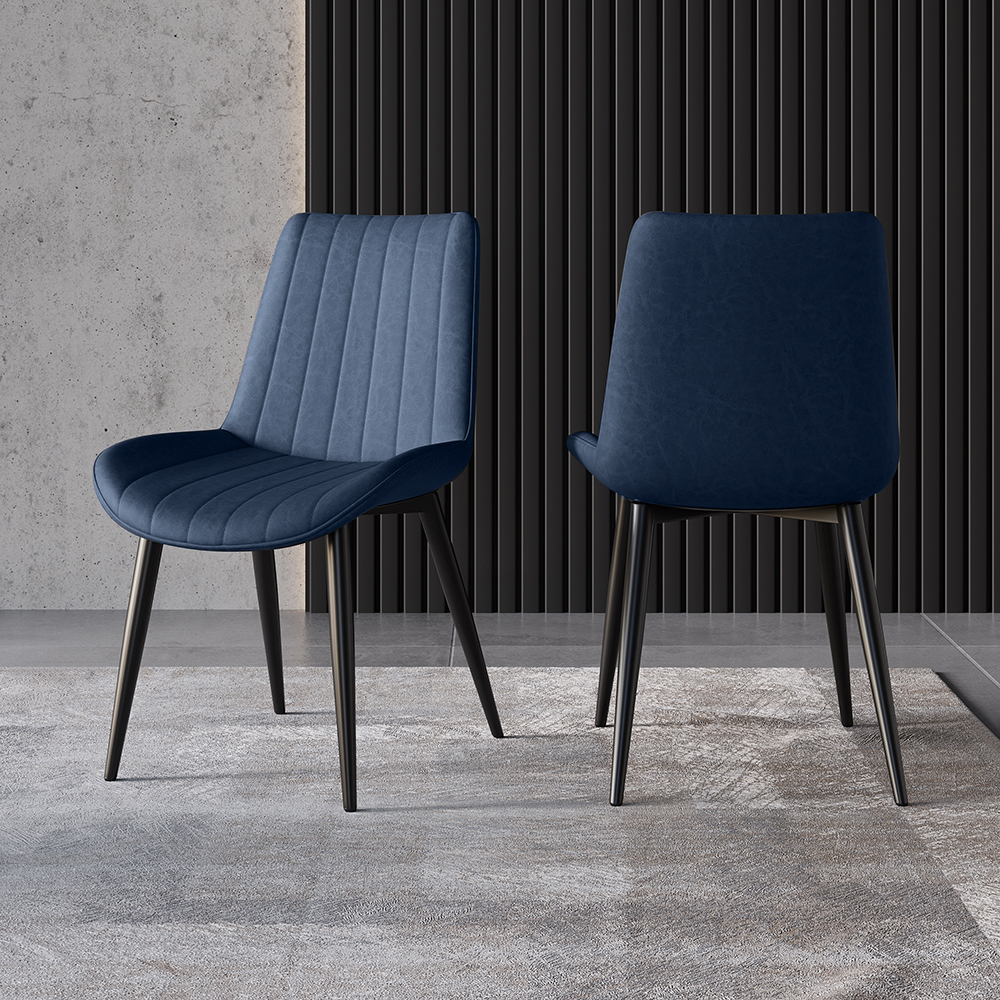 Modern Blue Dining Room Chairs PU Leather Upholstered (Set of 2) Kitchen & Dining Furniture