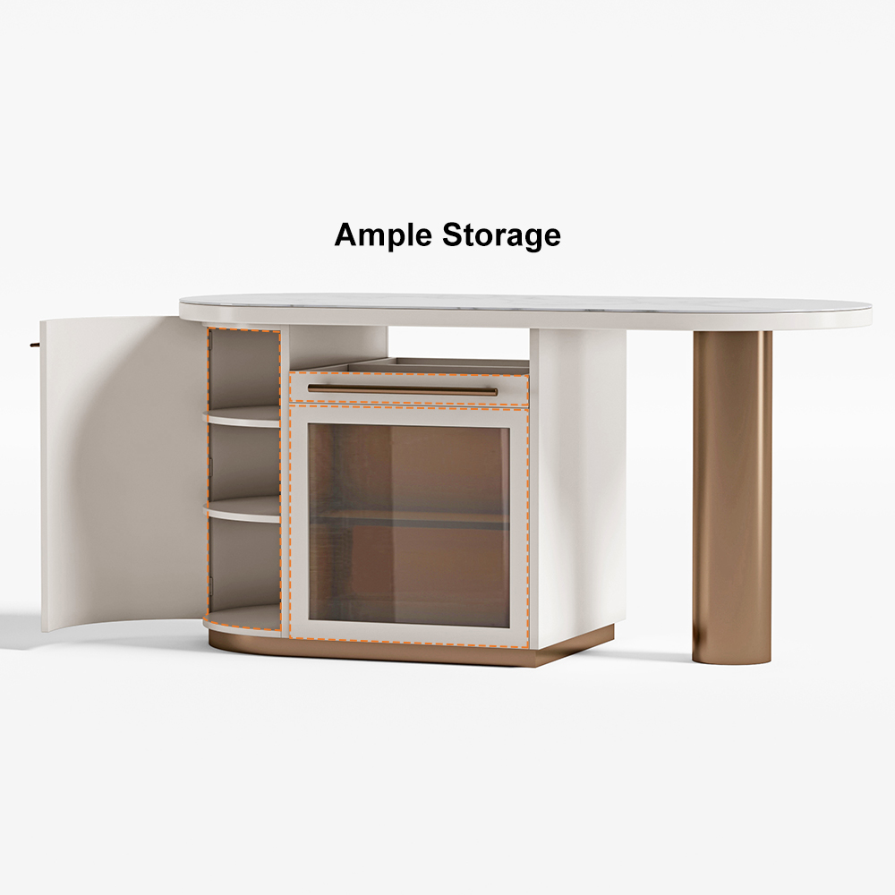 72" White Kitchen Island Modern Faux Marble Large Kitchen Cabinet with Storage