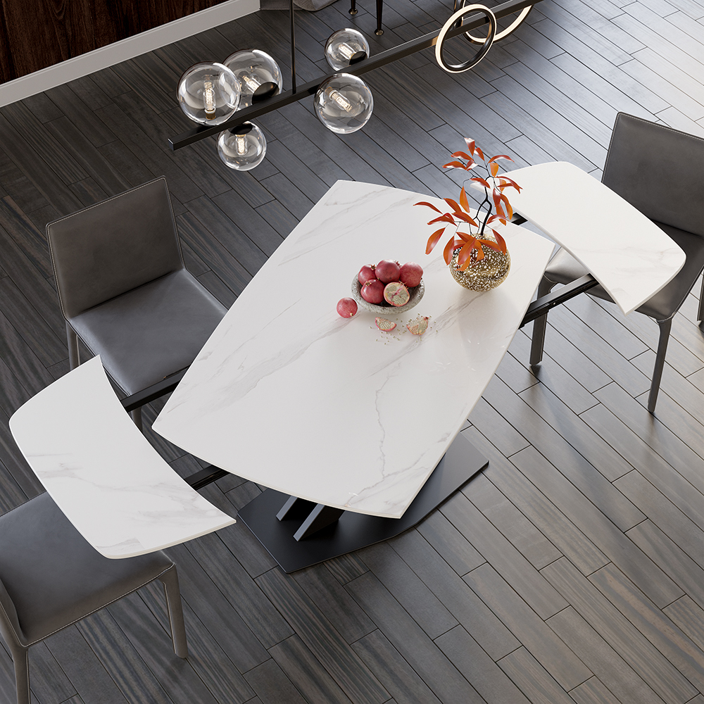 1800mm Modern Extendable White Sintered Stone Dining Table with Leaf X-Base 4-6 Seater