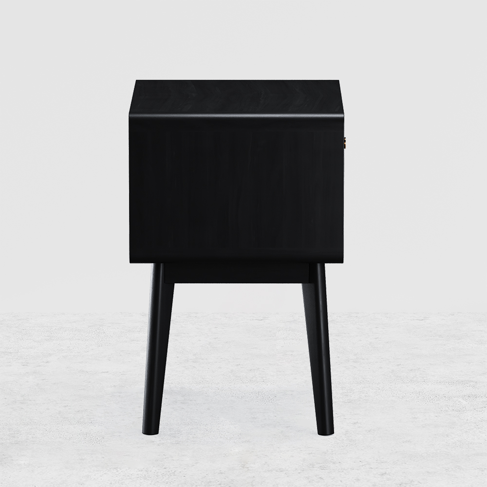 Mid-century Black 1-Drawer Bedroom Nightstand with Brass Pull