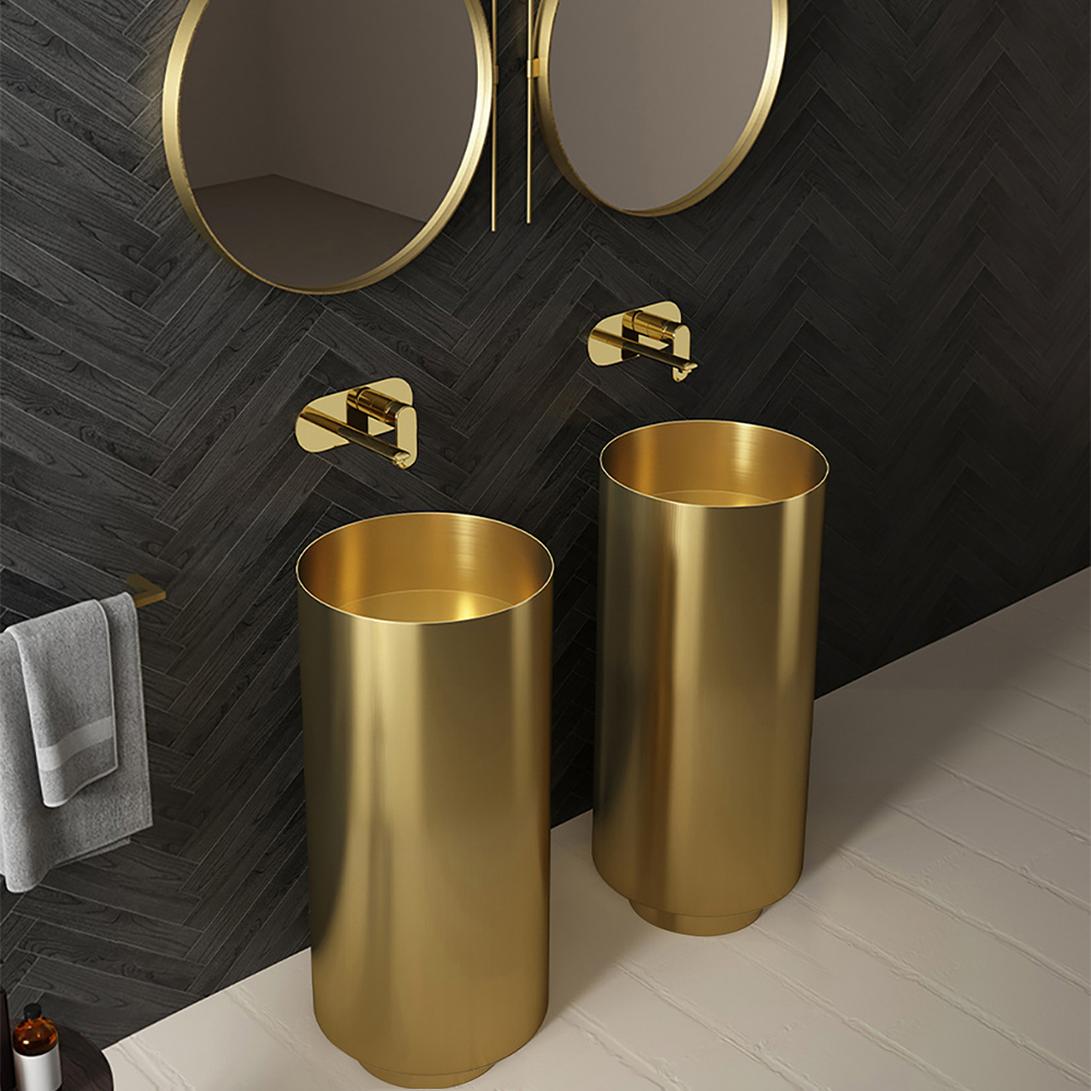 Gold Modern Luxury Round Stainless Steel Basin Pedestal Basin Freestanding