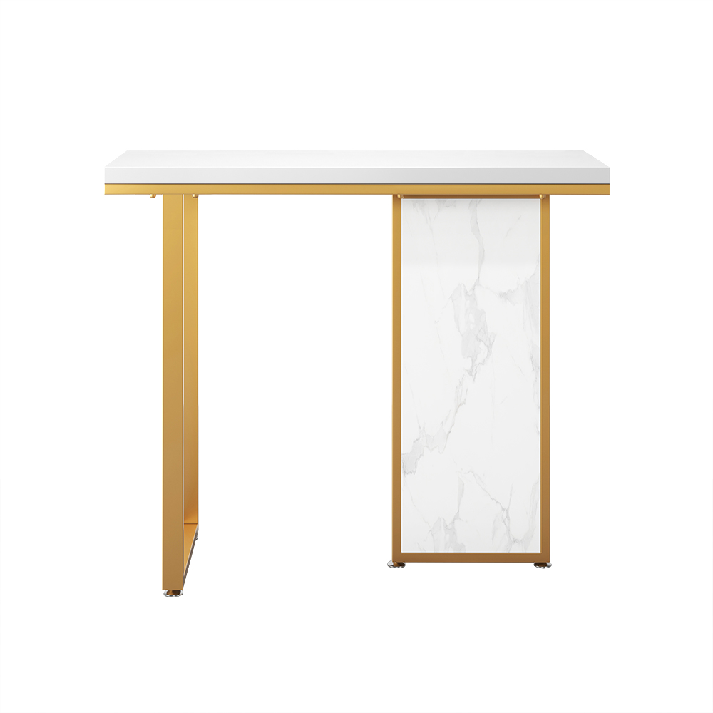40" White Narrow Console Table Modern Rectangular with Wooden Top Entryway Table