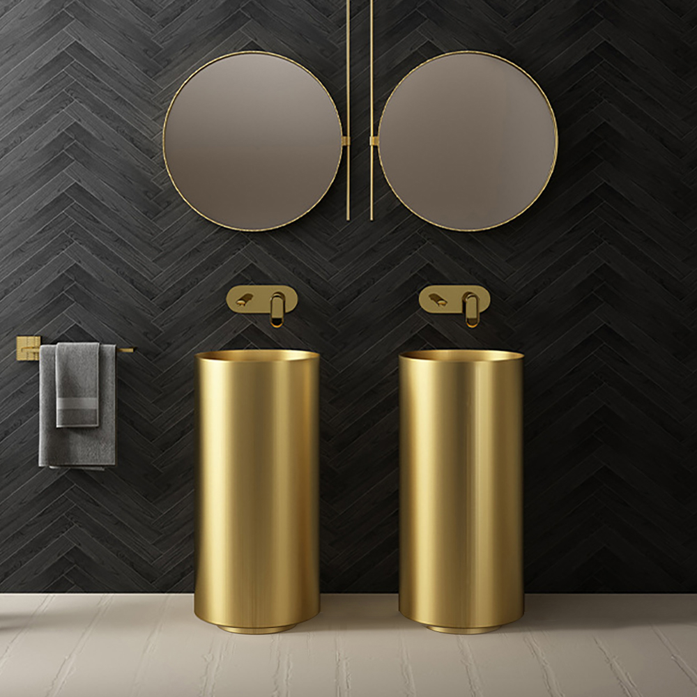 Image of Gold Modern Luxury Round Stainless Steel Sink Pedestal Sink Freestanding