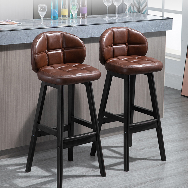 Brown PU Leather Upholstered Rustic Bar Stools Set of 2 Brown Rustic Counter Stools