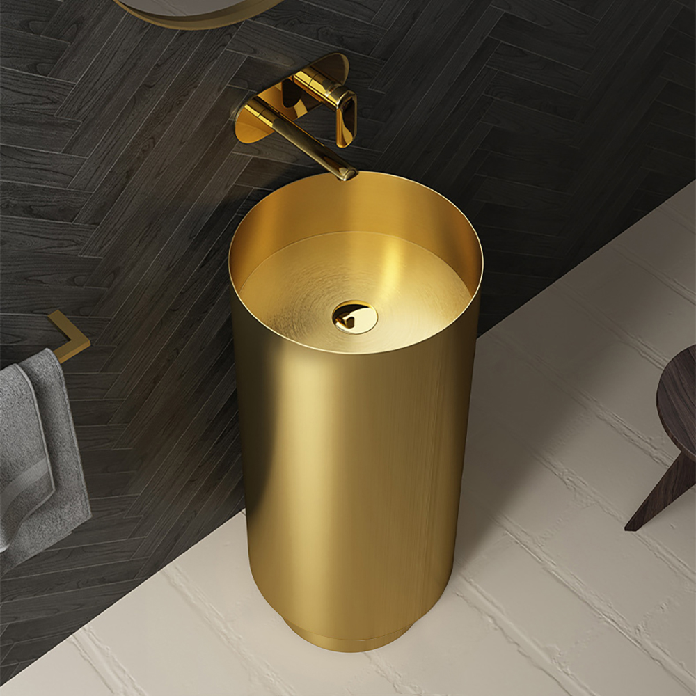 Gold Modern Luxury Round Stainless Steel Basin Pedestal Basin Freestanding