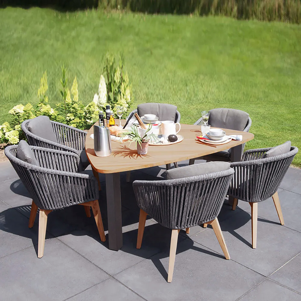 7-Piece Outdoor Dining Set with Triangular Dining Table and Rattan