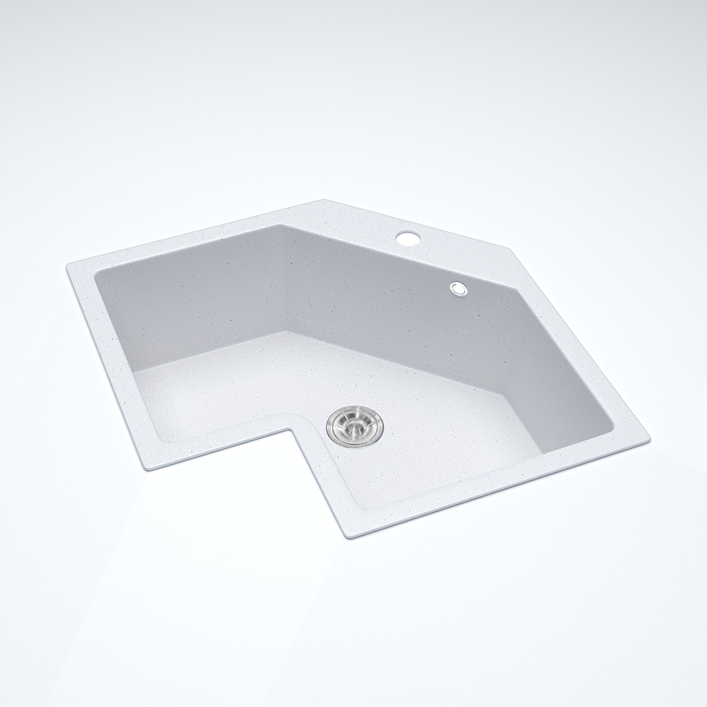 25" White Drop In Corner Kitchen Sink Modern Single Bowl Quartz Irregular Sink