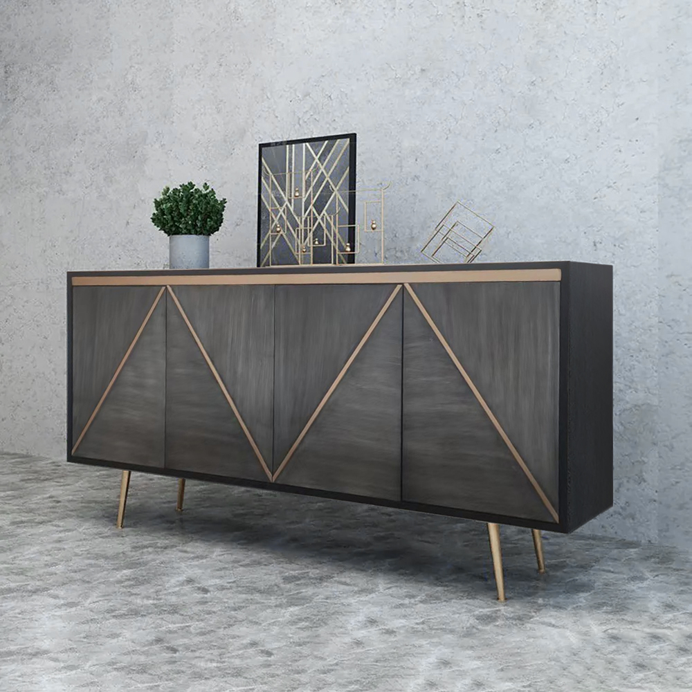 Spaint Grey and Gold Credenza 4 Doors Sideboard Cabinet with Storage Midcentury Modern