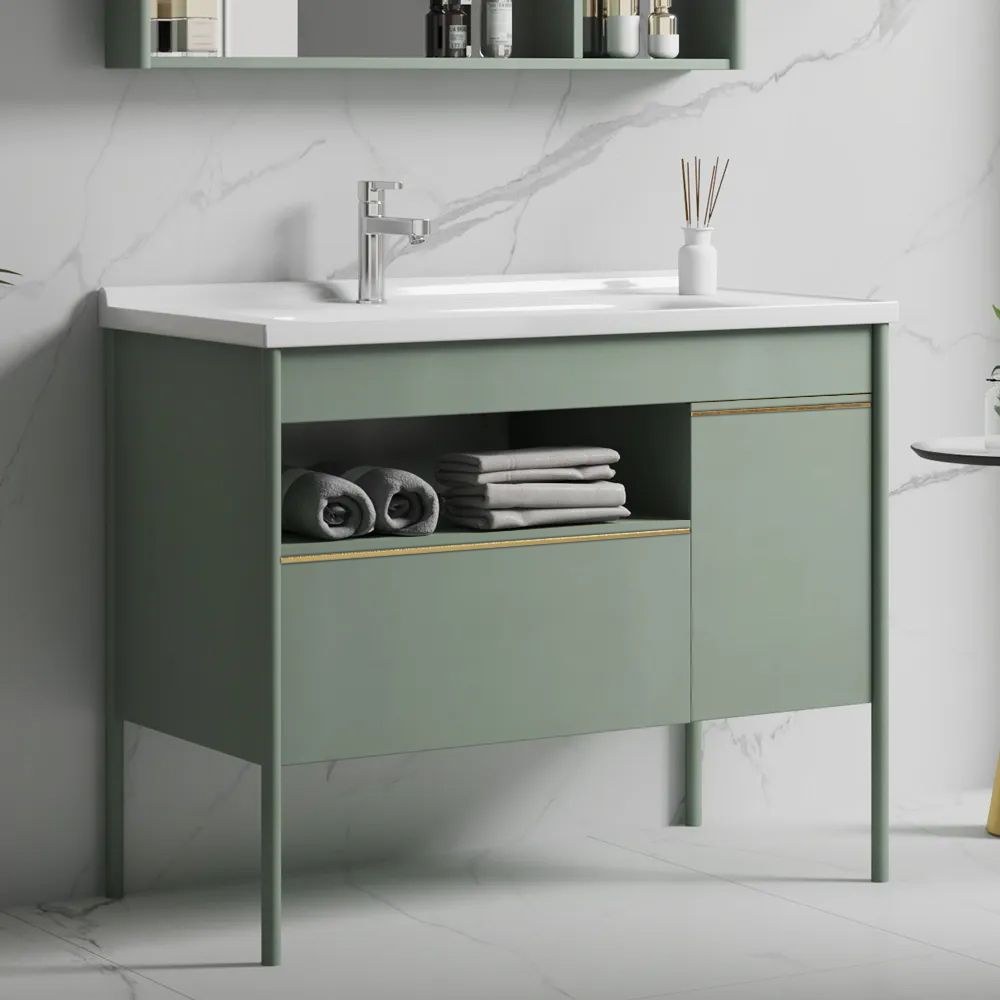 800mm Green Bathroom Vanity Freestanding Integral Ceramic Basin with Door & Drawer