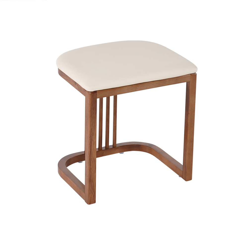 Solid Wood Vanity Stool PU Leather Upholstered, WalnutHomary
