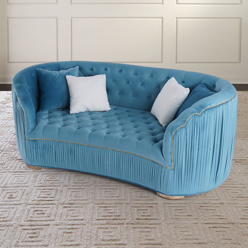 2100mm Luxury Modern Blue Velvet Upholstered 3-Seater Sofa