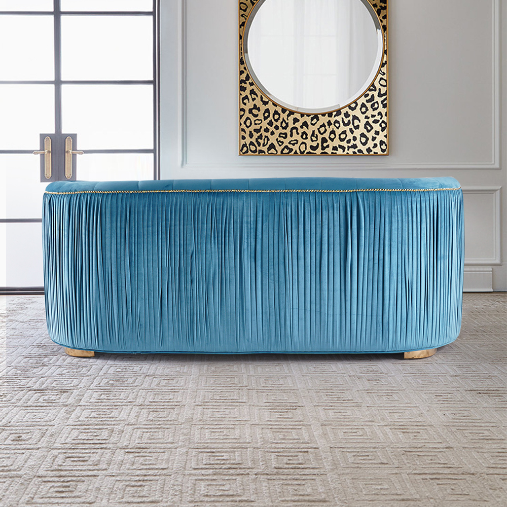 2100mm Luxury Modern Blue Velvet Upholstered 3-Seater Sofa