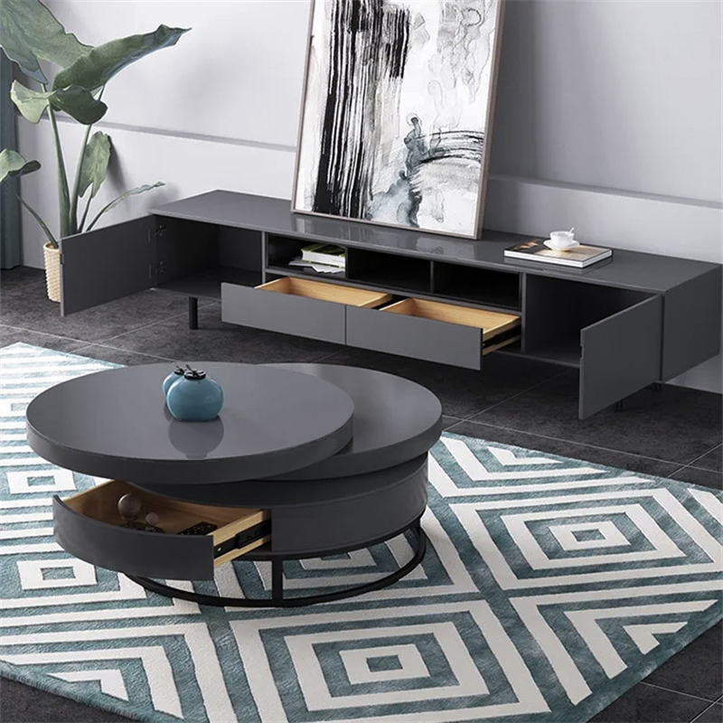 Gray Round Wood Swivel Modern Coffee Table with Storage - Living Room ...