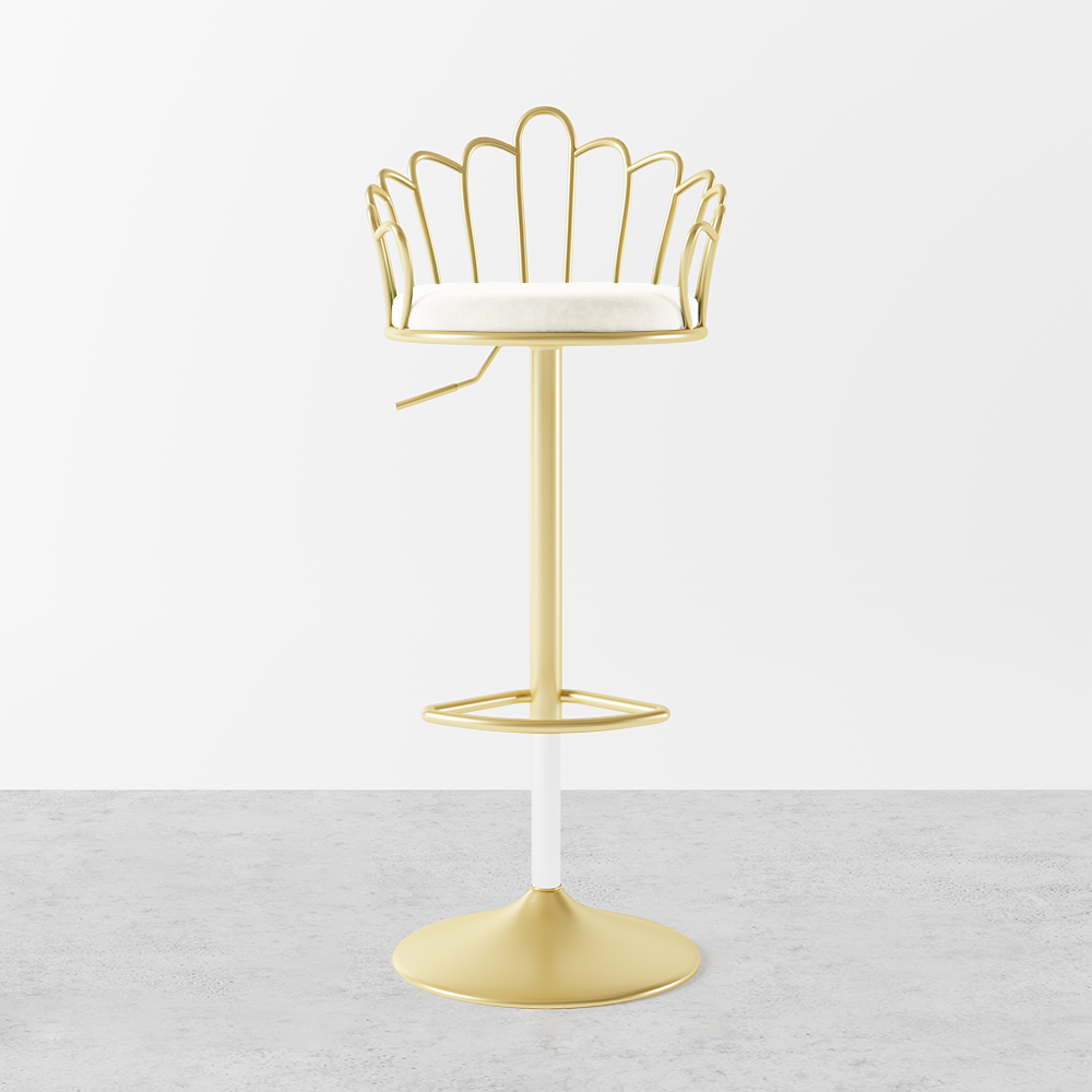 White Velvet Counter Height Swivel Bar Stools Set of 2 with Back ＆ for Kitchen Island Kitchen