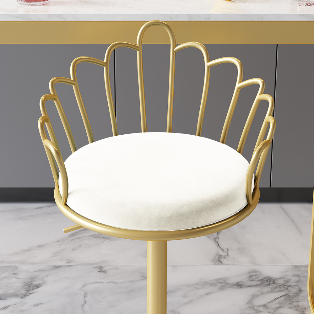 White Velvet Counter Height Swivel Bar Stools Set of 2 with Back ＆ for Kitchen Island Kitchen