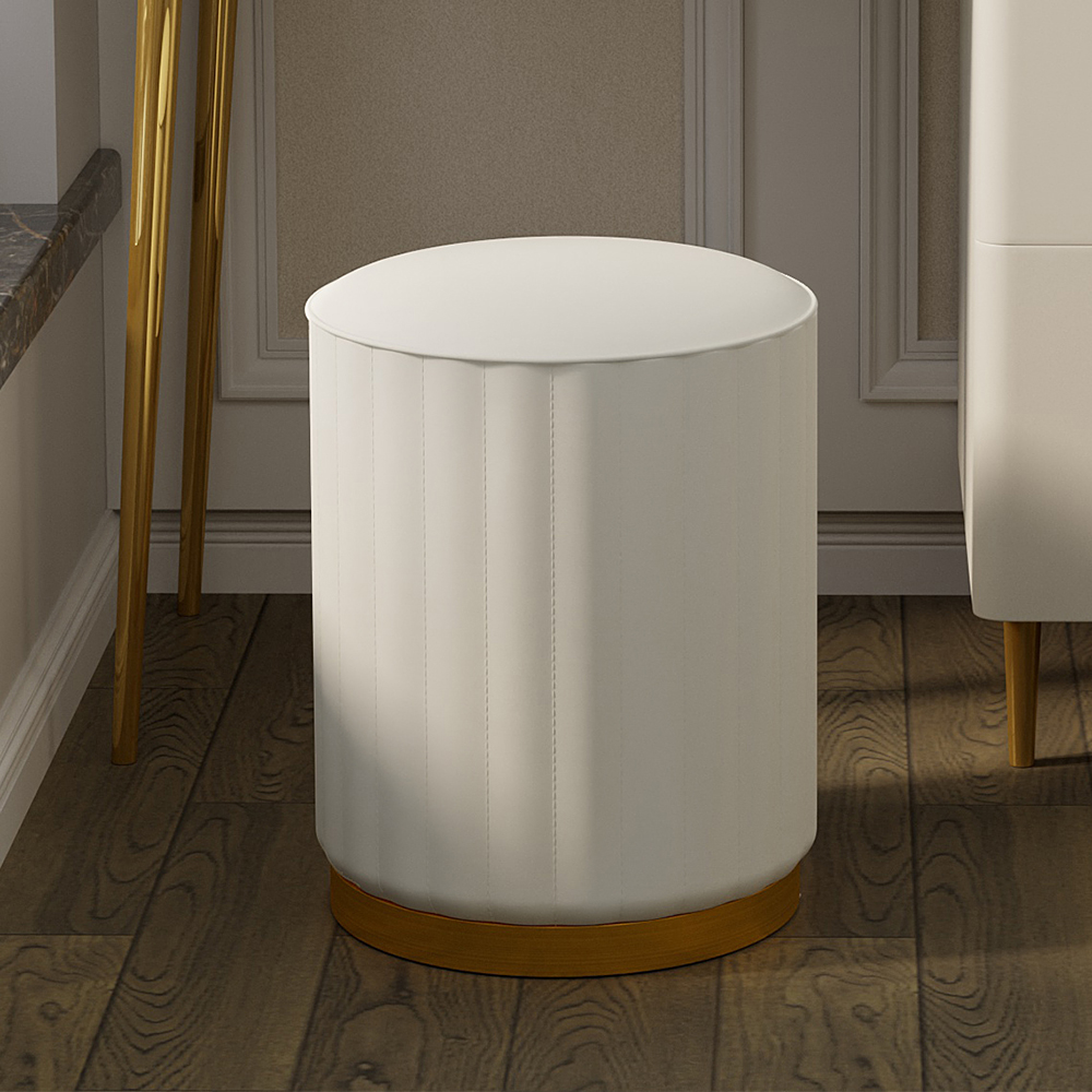 Image of Modern White Round PU Leather Upholstered Backless Vanity Stool