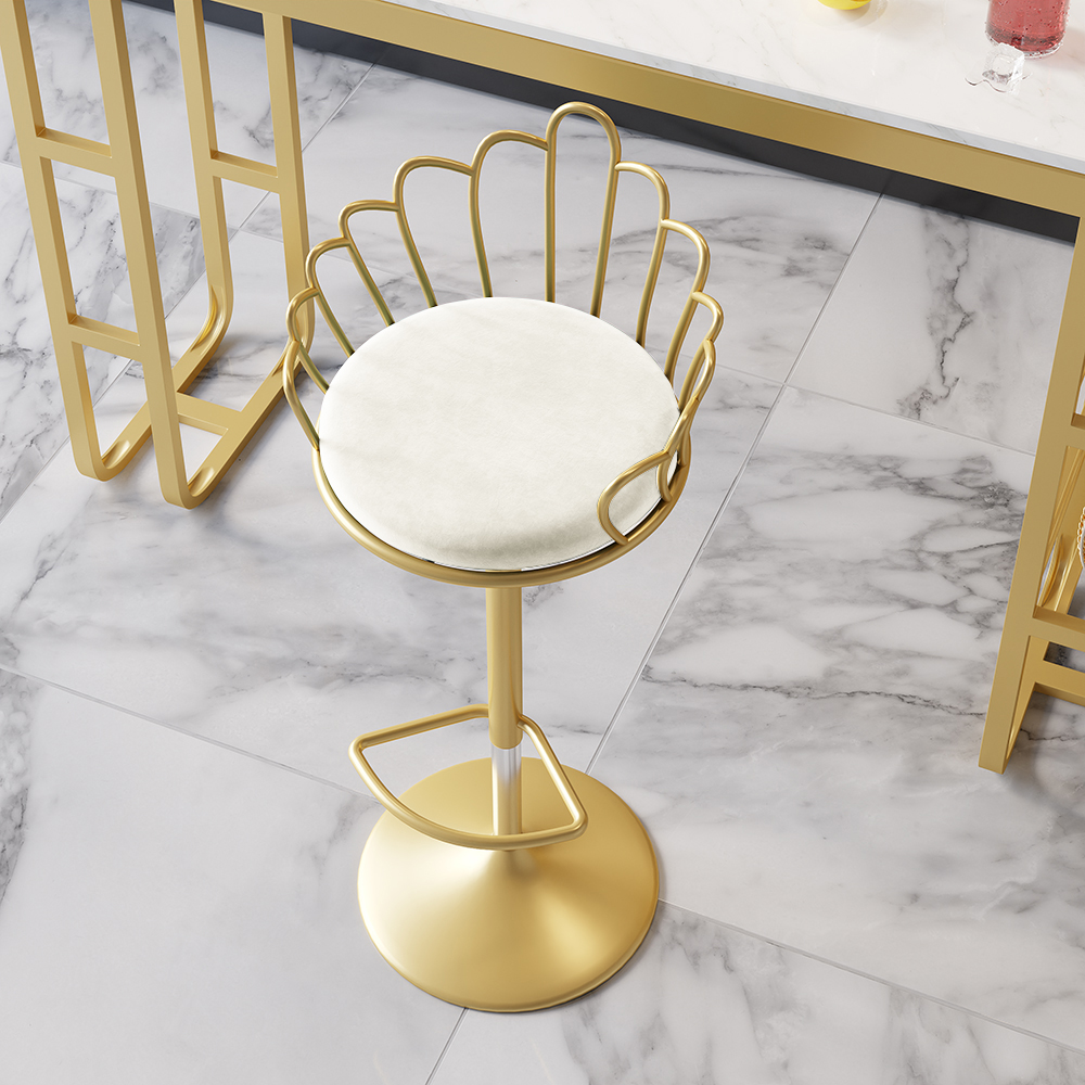 White Velvet Counter Height Swivel Bar Stools Set of 2 with Back ＆ for Kitchen Island Kitchen