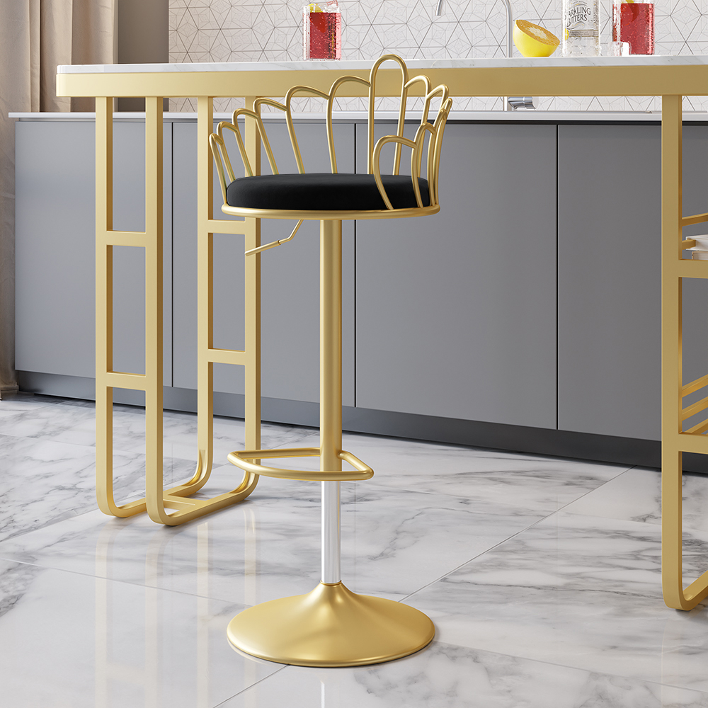 Black Velvet Counter Height Swivel Bar Stools Set of 2 with Back ＆ for