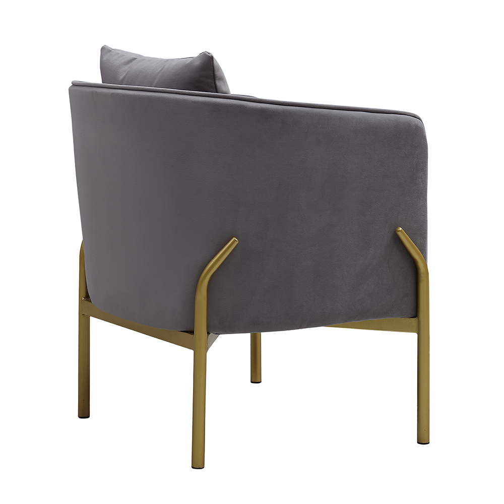 Grey Velvet Accent Chair Modern Upholstered Arm Chair with Gold Legs