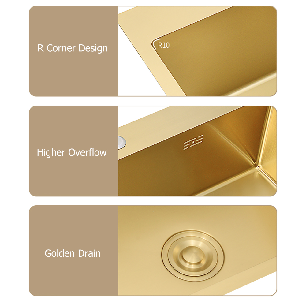 32" Gold Stainless Steel Kitchen Sink Double Bowls Drop-In Sink with Drain and Overflow