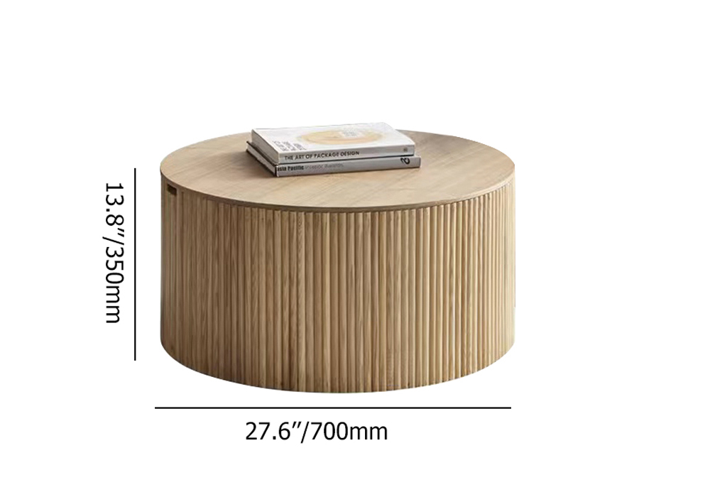 28" Modern Round Wood Coffee Table with Storage in Natural