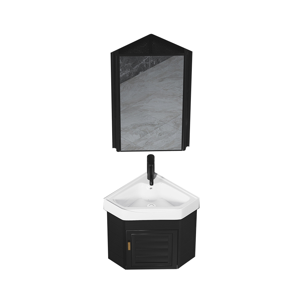 17" Black Floating Corner Bathroom Vanity with Medicine Cabinet Ceramics Integral Sink