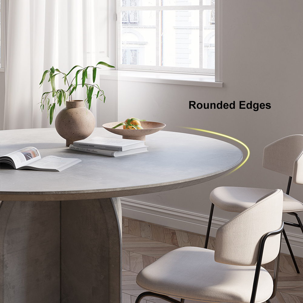 59" Modern Round Dining Table for 8 Gray Solid Wood Tabletop Pedestal Base