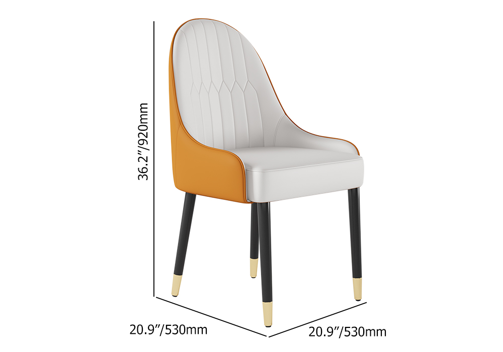 Modern PU Leather Set of 2 Dining Chairs in White & Orange with Metal Legs