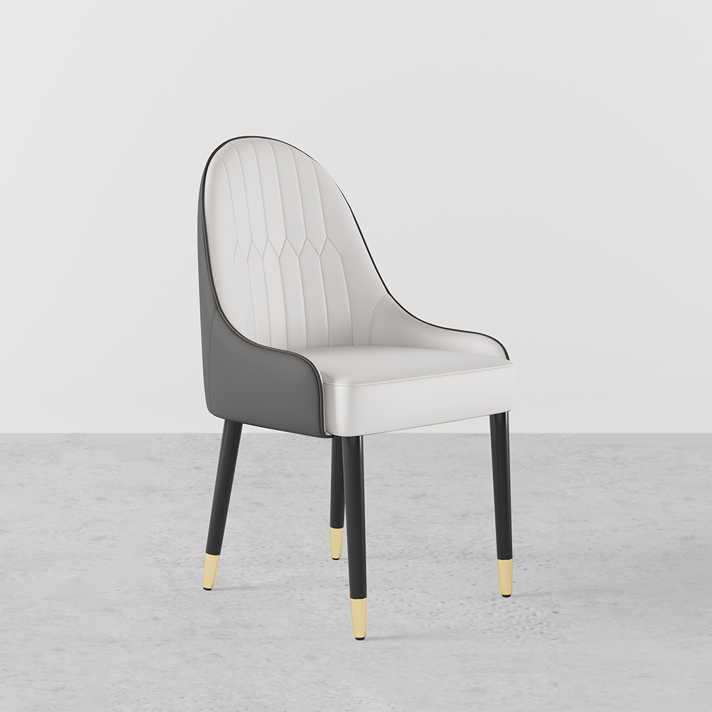 Modern PU Leather Dining Chairs Set of 2 in White & Grey with Metal