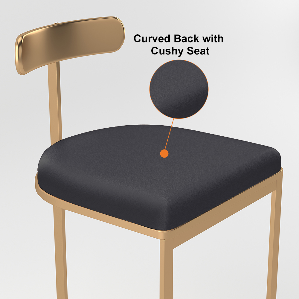 Modern PU Leather Black Counter Height Bar Stools with Back Breakfast Kitchen Bar Stool