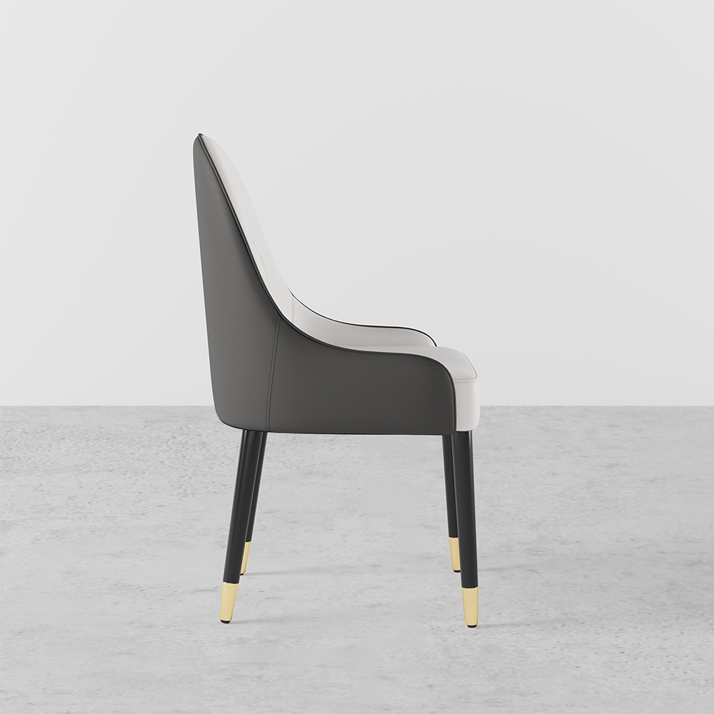 Modern PU Leather Dining Chairs Set of 2 in White & Grey with Metal