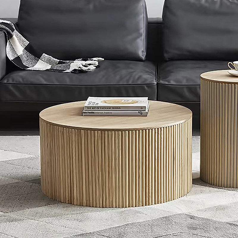 Image of 28" Modern Round Wood Coffee Table with Storage in Natural